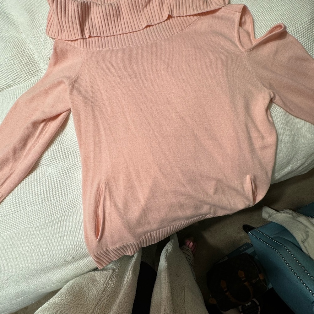 New York & Co one sided cold shoulder cowl neck. Pink
